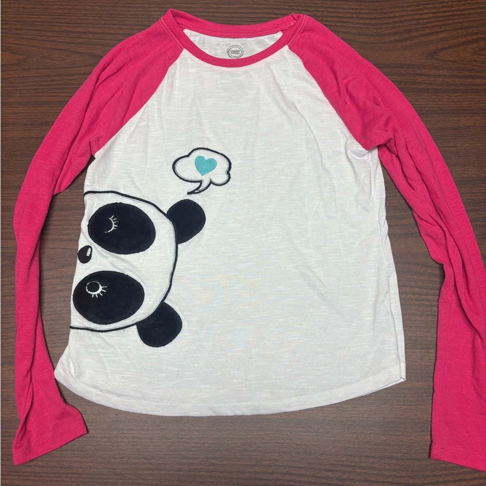 Wonder Nation Pink and White Panda Long Sleeve Tee